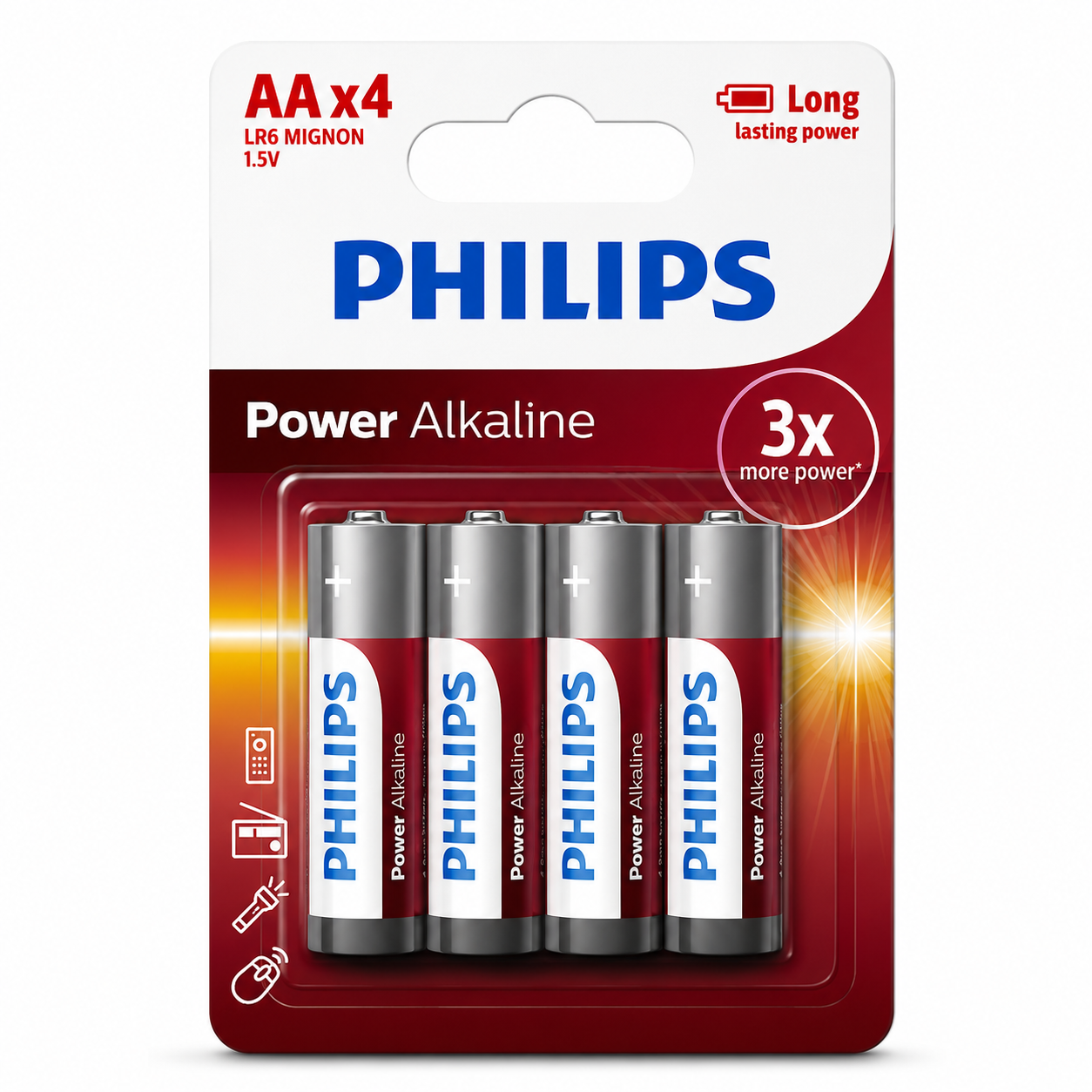 Philips Power Alkaline AA Batteries 4-Pack
