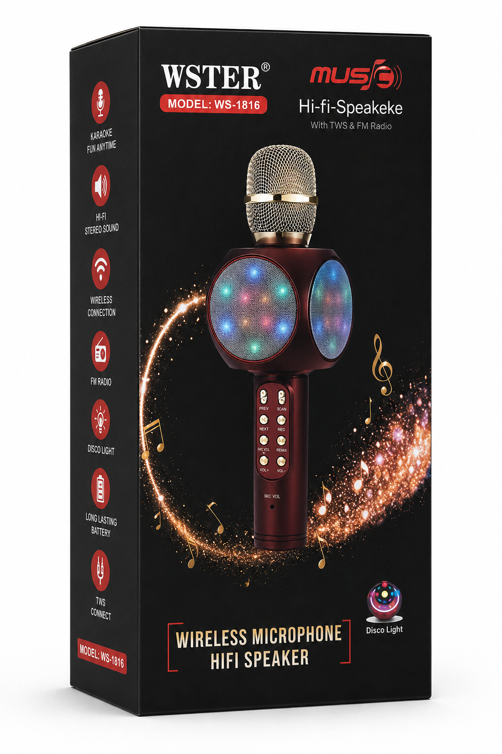 WSTER WS-1816 Wireless Karaoke Microphone HI-FI Speaker - Figura 2