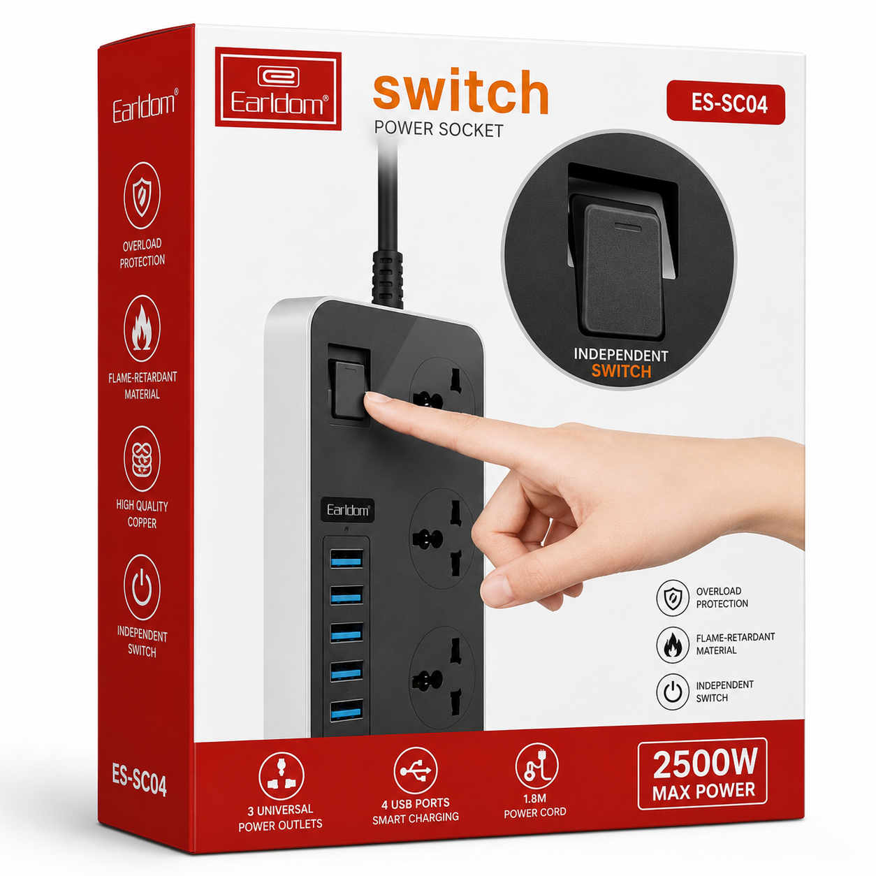 Earldom Multi Functional Sockets 2m ES-SC04