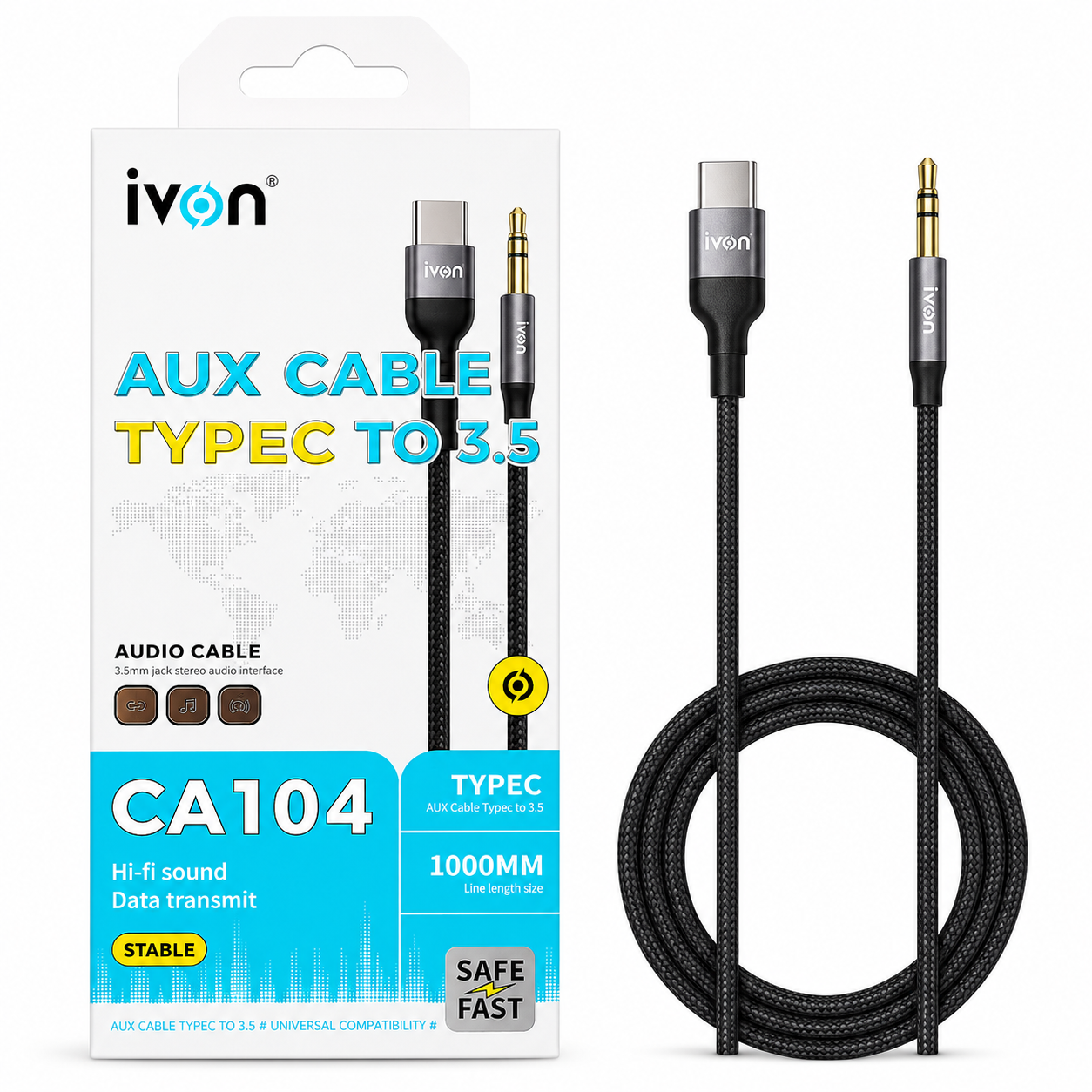 Ivon USB-C to 3.5mm AUX Audio Cable 1m CA104