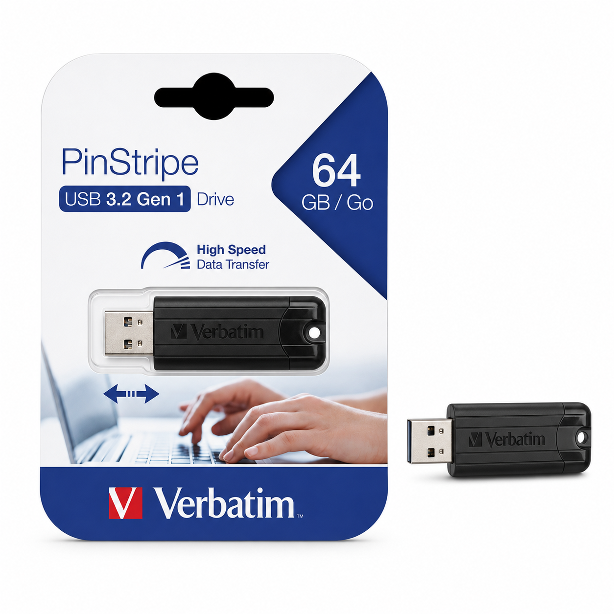 Verbatim PinStripe USB Flash Drive 64GB USB 3.2 Gen 1