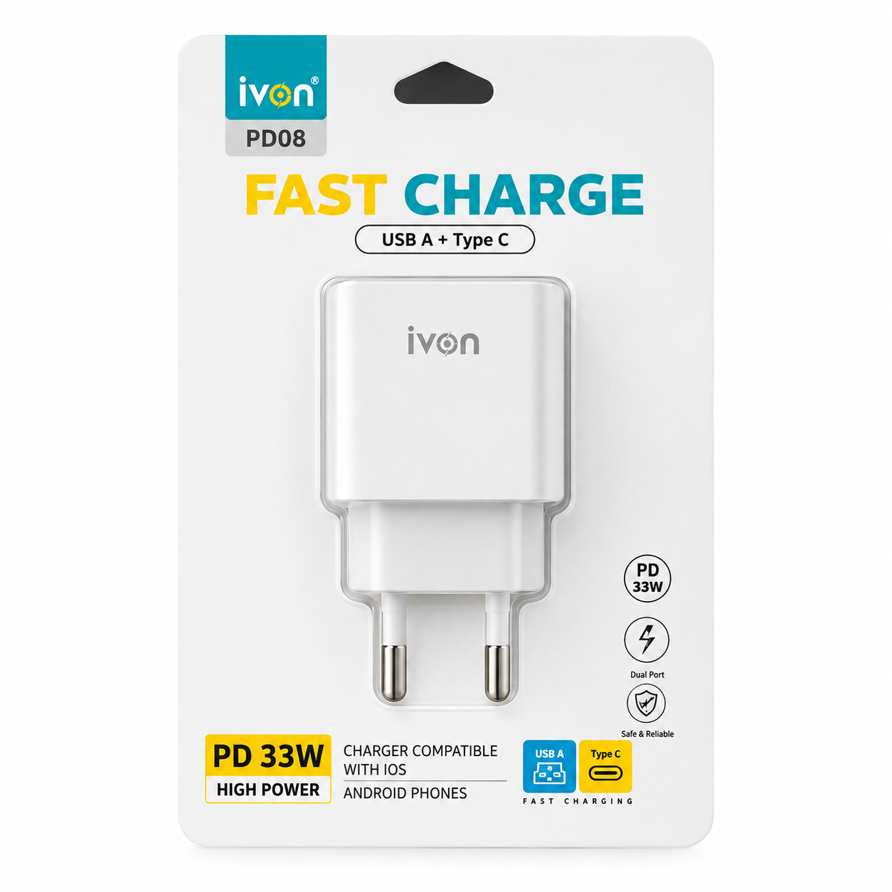 Ivon USB-A + USB-C PD 33W Fast Charger PD08 - Figura 2
