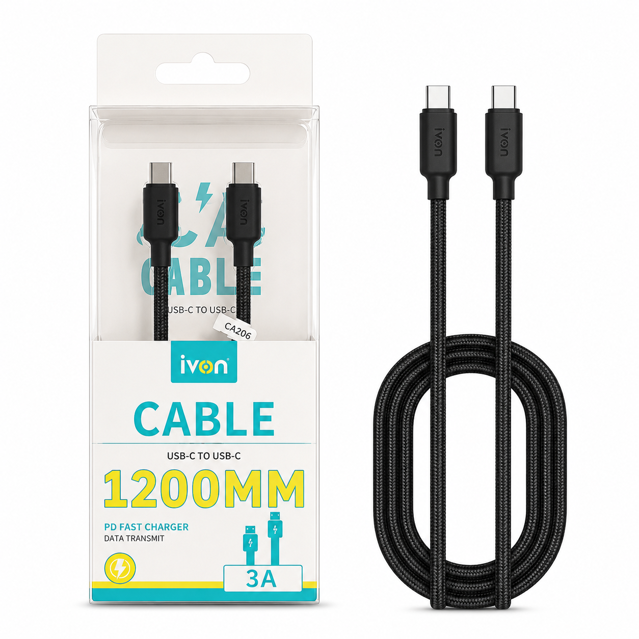 Ivon USB-C to USB-C Fast Charging Cable 1.2m 3A CA206