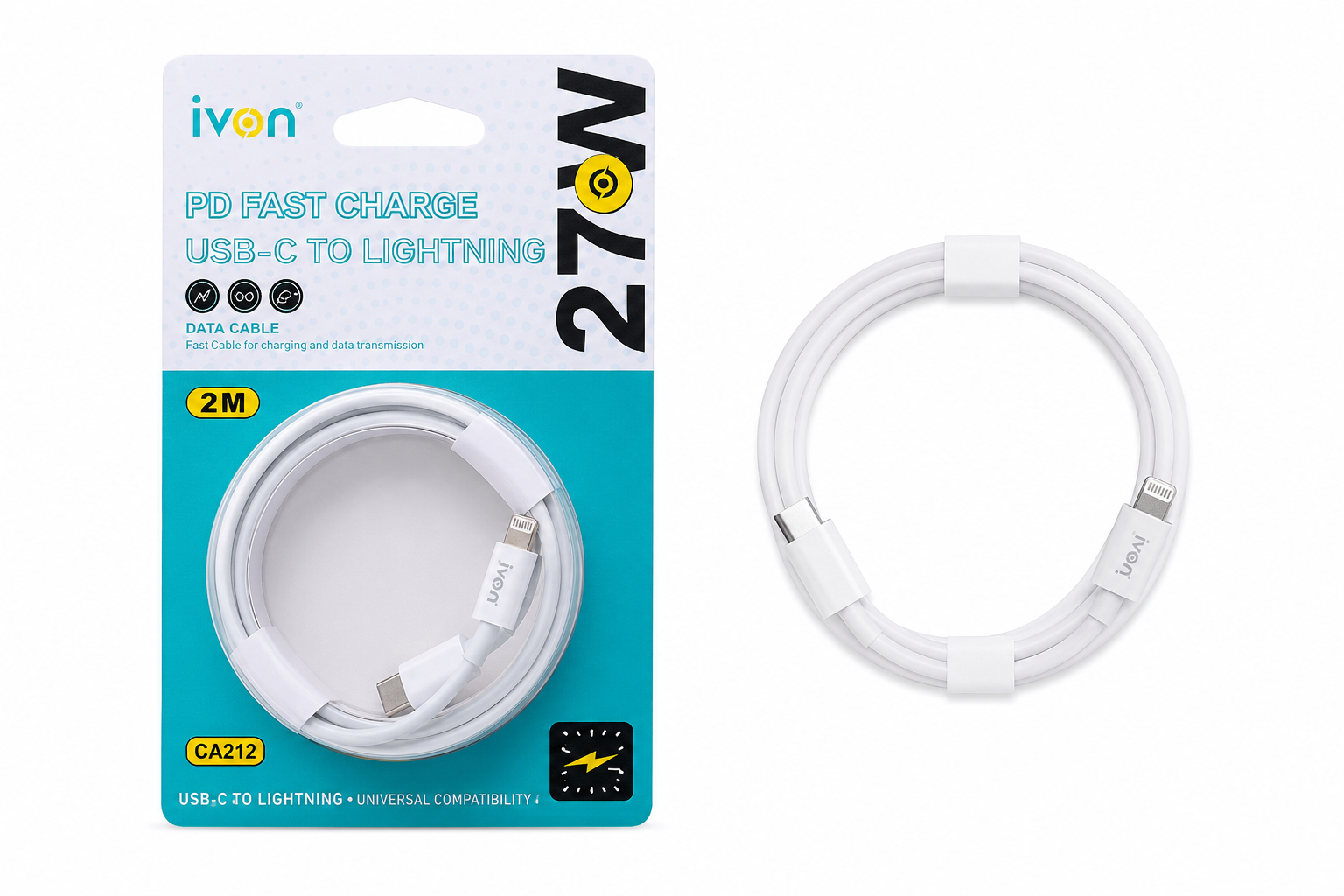Ivon USB-C to Lightning PD Fast Charging Cable 27W 2m CA212