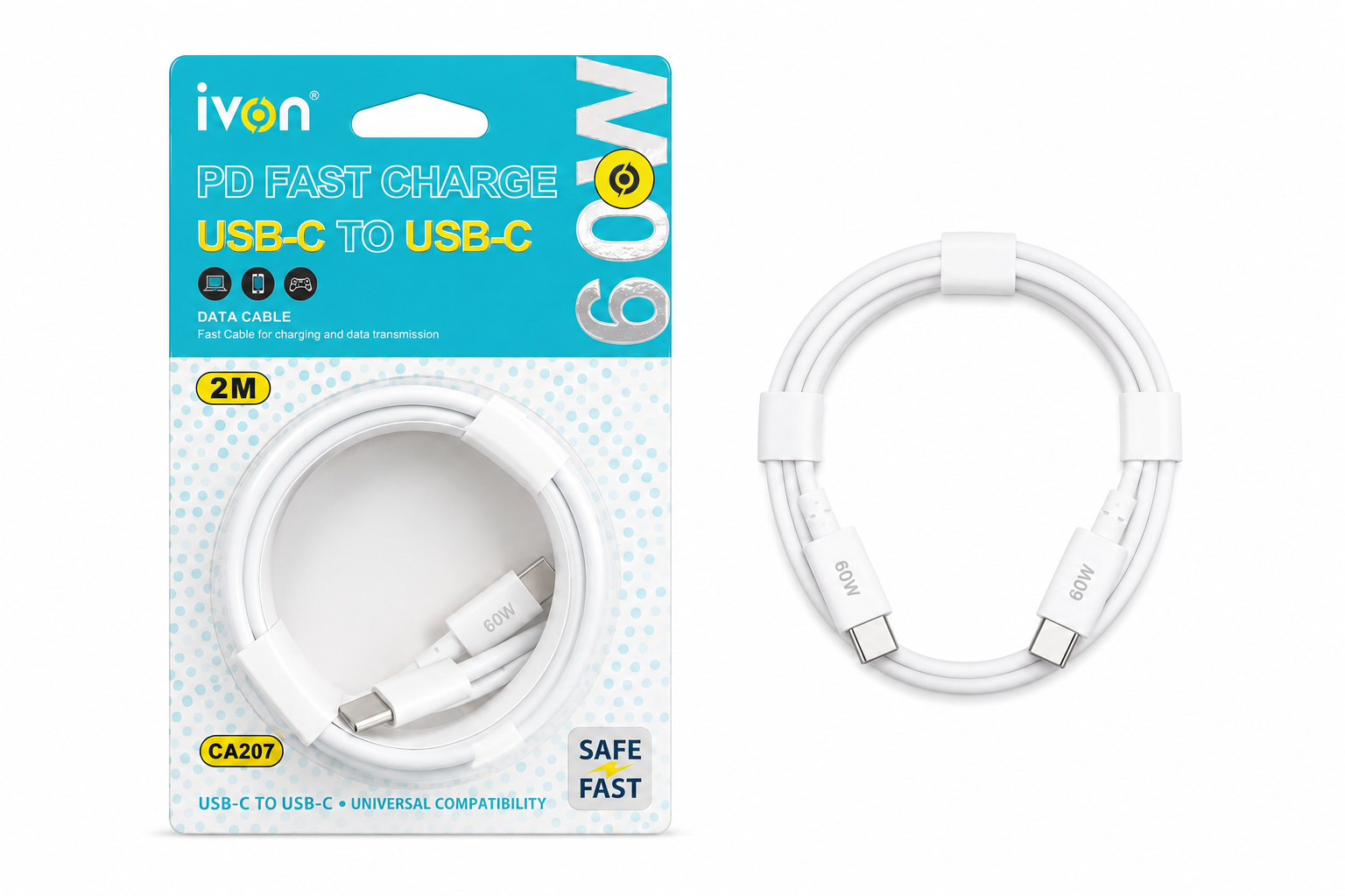 Ivon USB-C to USB-C PD Fast Charging Cable 60W 2m CA207