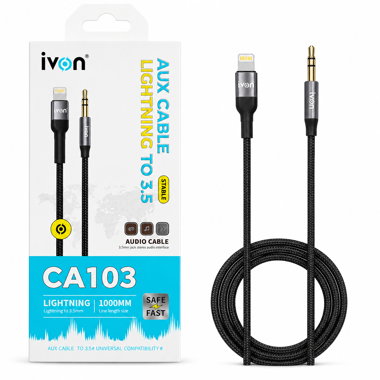 Ivon Lightning to 3.5mm AUX Audio Cable 1m CA103
