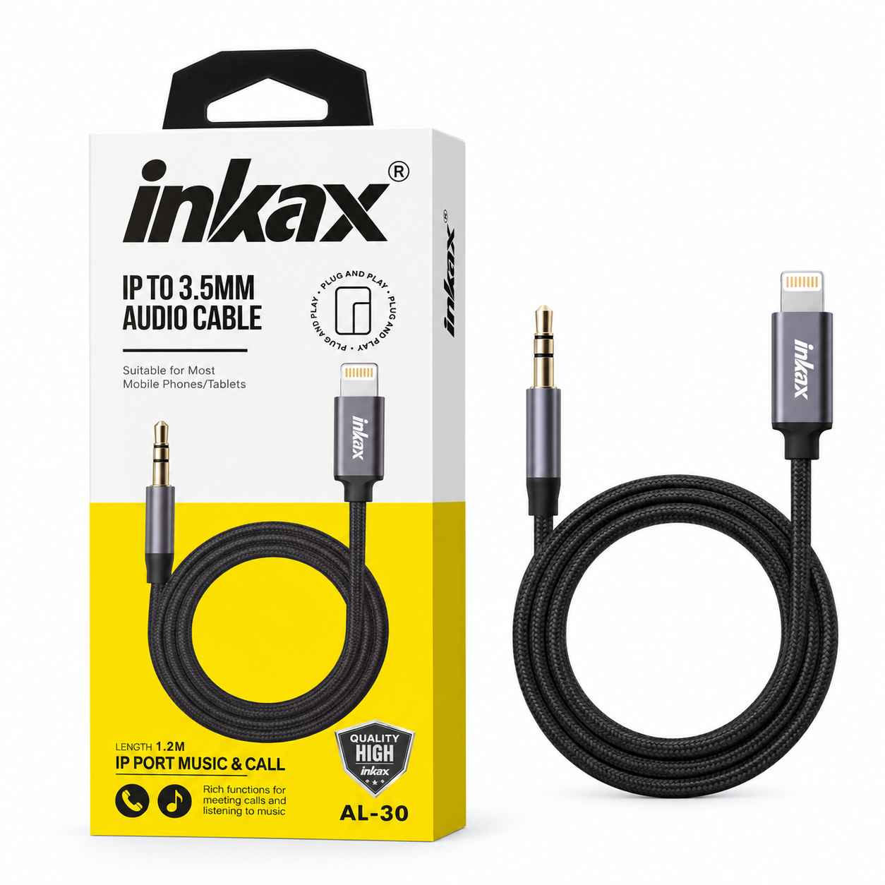 Inkax Lightning to 3.5mm Audio Cable 1.2m AL-30